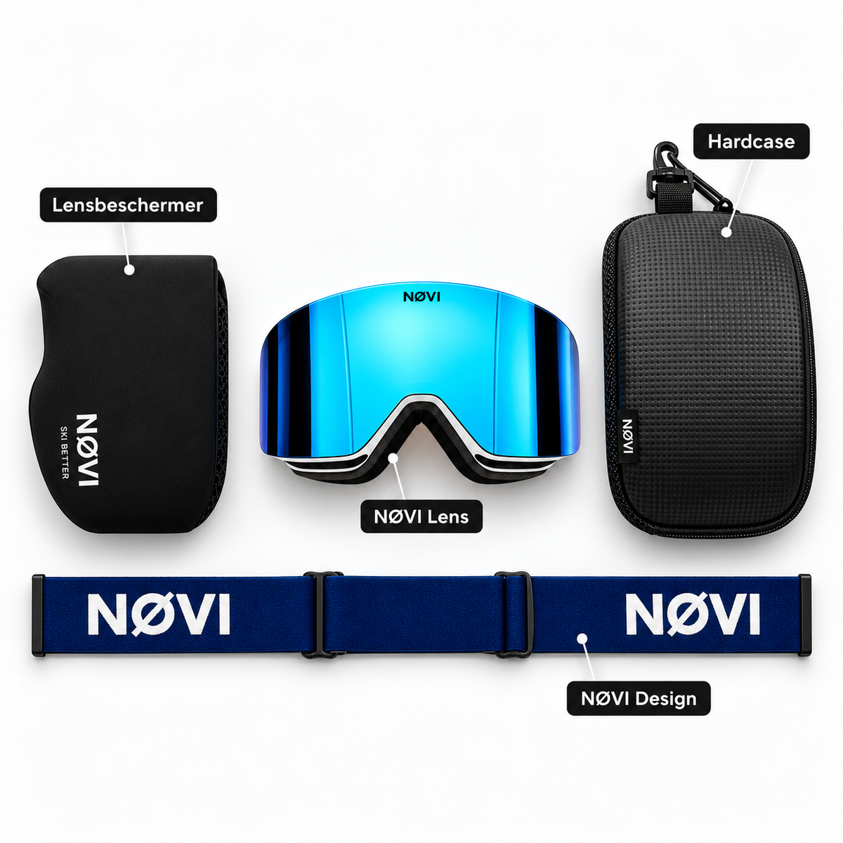 NØVI Skibril | Blauwe band | Blauwe lens